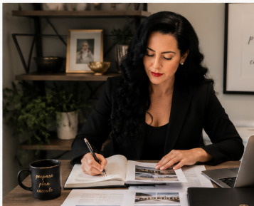 Morgan Antonucci-Zanders reviewing listing materials at her desk